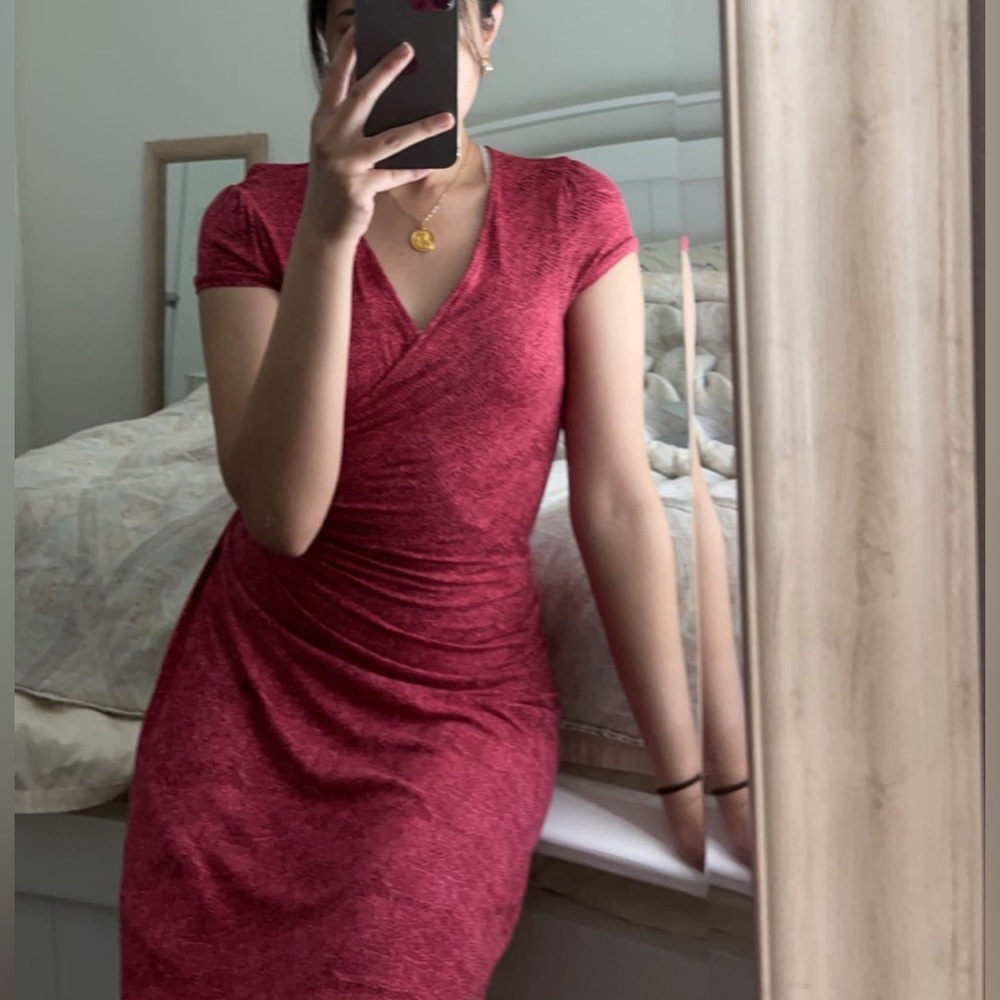 Express Fuchsia Snake Scale Print Wrap Midi Dress